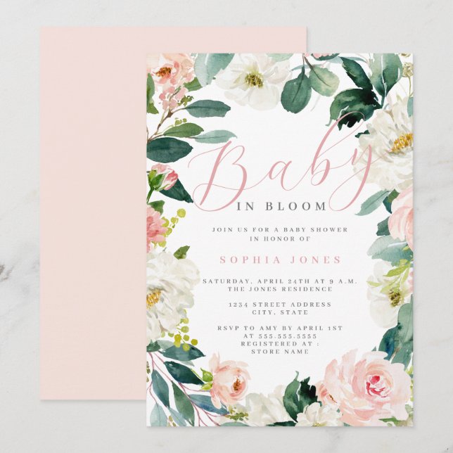 Convites Menina de Grinalda Floral Bebê em Flor Chá de Bebê (Frente/Verso)