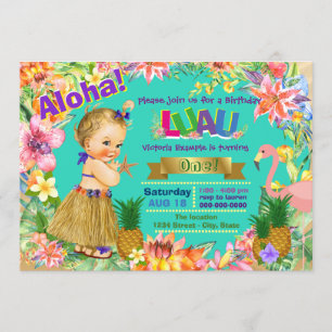 Convites Menina de Hula Flamingo Luau Havaiano Festa de Ani