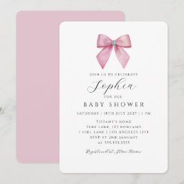 Convites Menina de Laço Rosa Baby Shower