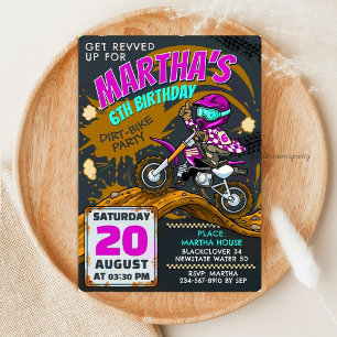 Convites Menina de Moto de Trilha Motocross Aniversário - C