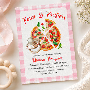 Convites Menina de Pizza e Chupetas Bebê Xadrez Rosa Chás d