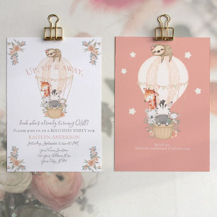 Convites Menina de primeiro aniversario de Girafa de Balão