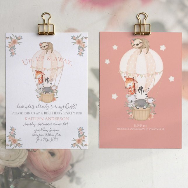 Convites Menina de primeiro aniversario de Girafa de Balão  (Criador carregado)