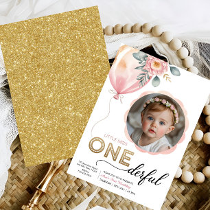 Convites Menina de Primeiro Aniversário Miss Onederful com 