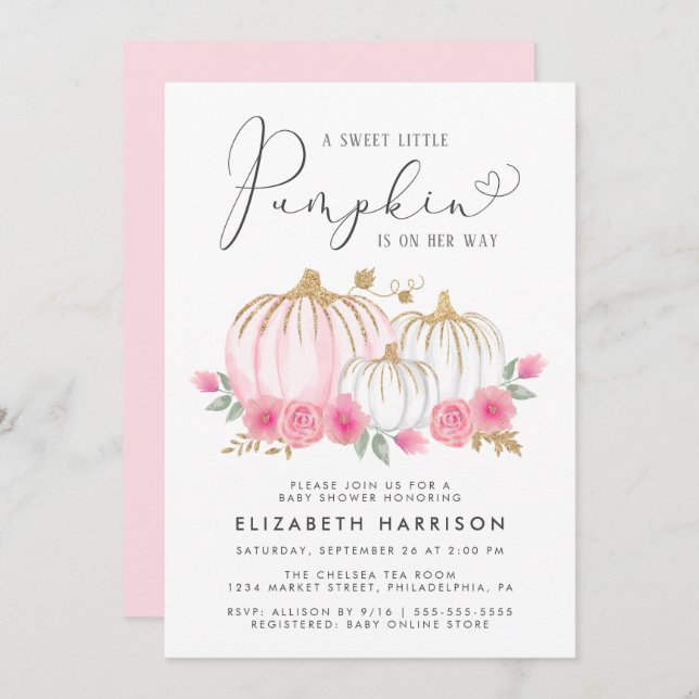 Convites Menina De Pumpkin Floral (Frente/Verso)