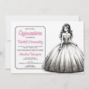Convites Menina de Quince Anos Preto e Branco