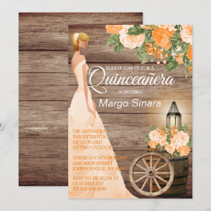 Convites Menina de Quinceañera - tambor de madeira & flore
