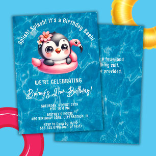 Convites Menina de Splash no Aniversário da Piscina de Ping