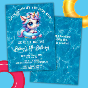 Convites Menina de Splash Unicórnio Festa de Aniversário na
