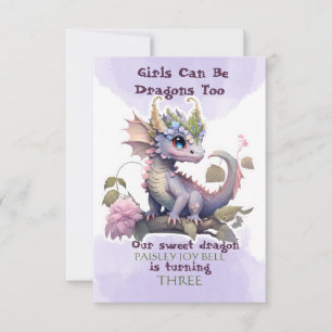 Convites Menina de Três Anos Dragão