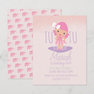 Convites Menina de Tutu Mínimo Aniversário Cartoon Rosa Bri