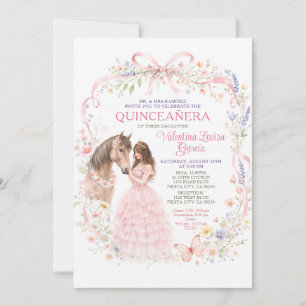 Convites Menina de Vestido Rosa Quinceañera Flores Silvestr