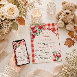 Convites Menina de xadrez vermelho da Apple Baby Shower