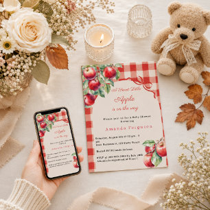 Convites Menina de xadrez vermelho da Apple Baby Shower