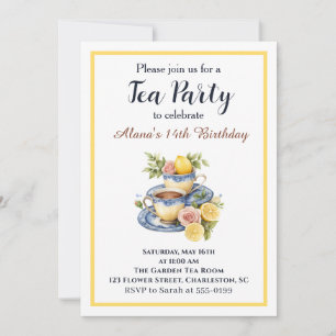 Convites Menina de Xícara de Chá com Limão Festa de Chá de