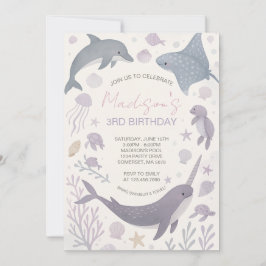 Convites Menina debaixo da Festa de aniversário do mar