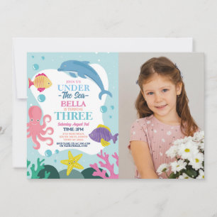 Convites Menina Debaixo do Mar TRÊS Oceano Golfinho Foto 3º