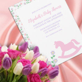 Convites Menina do Cavalo de Balanço Rosa Chá de Bebê