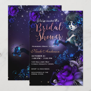 Convites Menina do Dia dos Mortos Rosa Azul Chá de Noiva