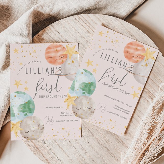 Convites Menina do Espaço Exterior Primeiro Aniversário (Criador carregado)