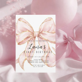 Convites Menina do Laço Rosa Primeiro Aniversário