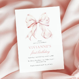 Convites Menina do Laço Rosa Primeiro Aniversário