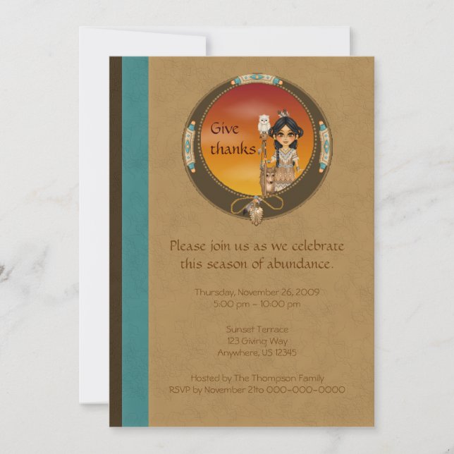 Convites Menina do nativo americano (Frente)