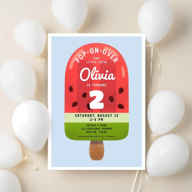 Convites Menina do Picolé de Mel Adorável Segundo Aniversár (Cute Melon Popsicle Girl Second Birthday Invitation)