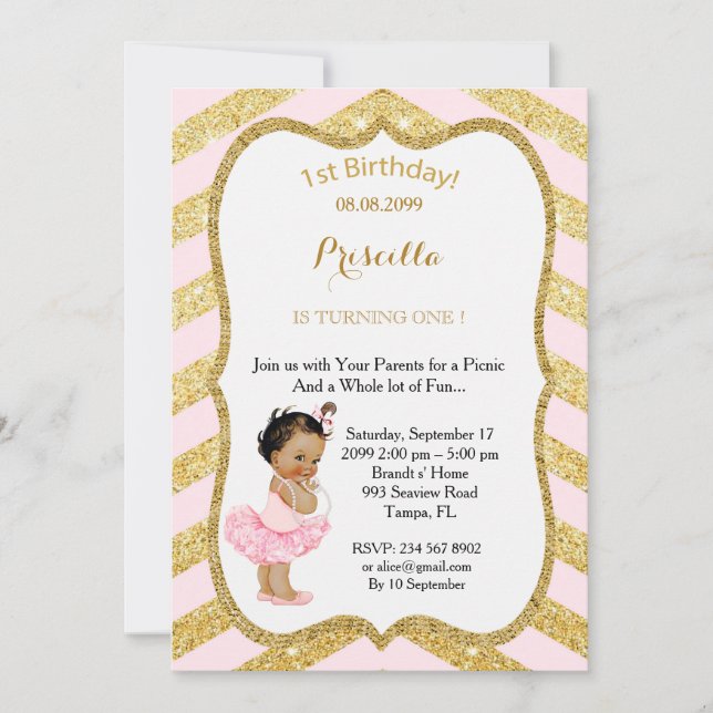 Convites MENINA do primeiro aniversario, primeiro (Frente)