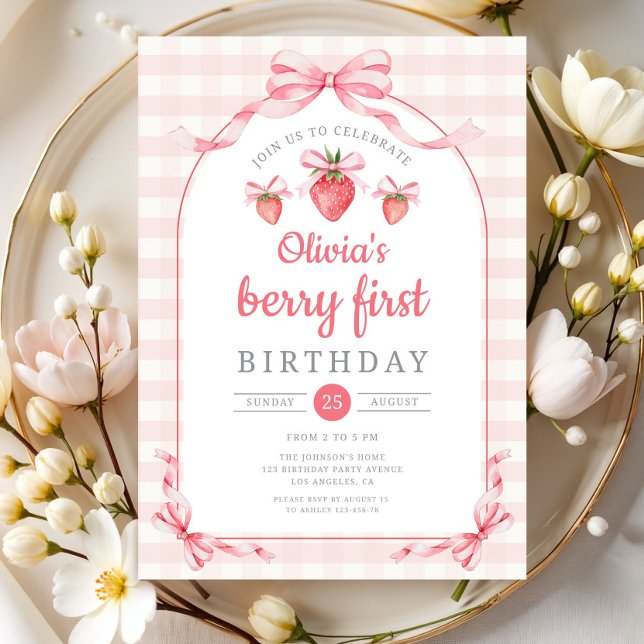 Convites Menina Doce Morango 2º Aniversário (Strawberry Two Sweet Girl 2nd Birthday Invitation)