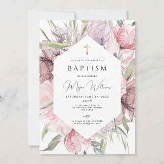 Convites Menina Dourada Elegante Baptism Invitati