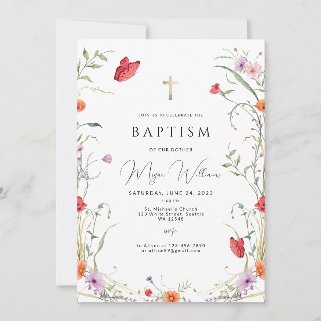 Convites Menina Dourada Elegante Baptism Invitati (Frente)