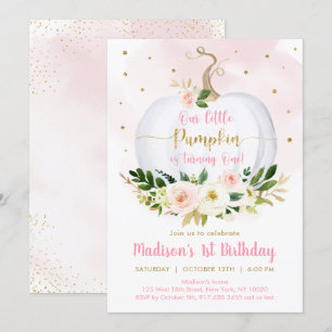 Convites Menina Dourada rosa rosa-abóbora Primeiro Aniversá
