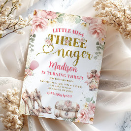 Convites Menina Dourada rosa Threenager Terceiro Aniversári