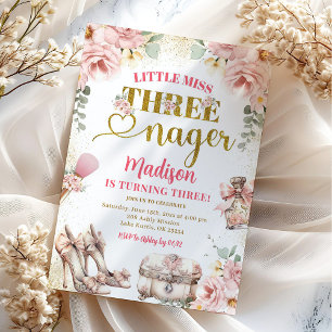 Convites Menina Dourada rosa Threenager Terceiro Aniversári