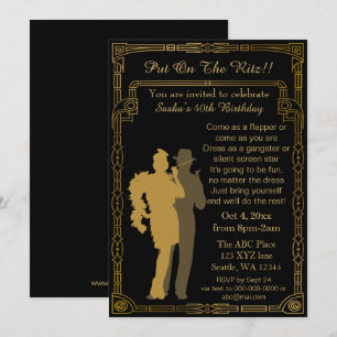 Convites Menina e gângster rujindo do flapper do art deco