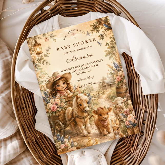 Convites Menina Elegante Chá de Bebê Western Boho (Criador carregado)