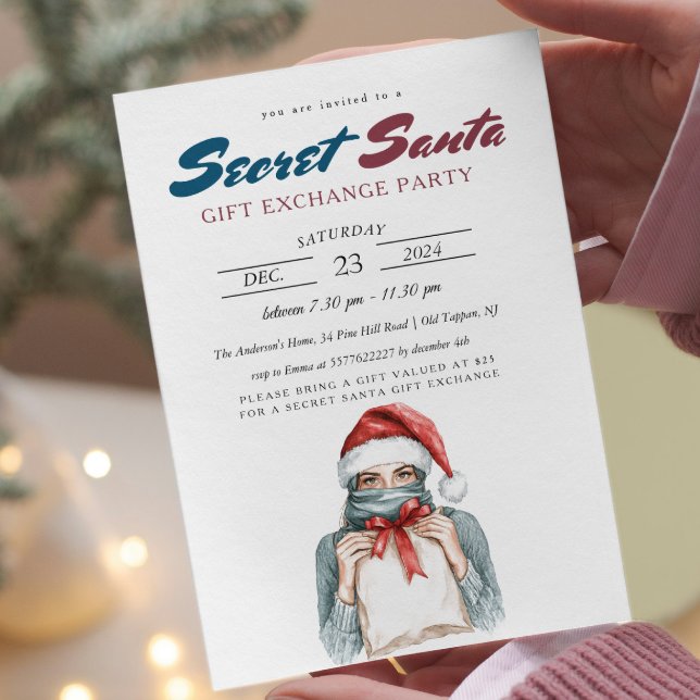 Convites Menina Elegante com Festa de Papais noeis Secretos (Criador carregado)