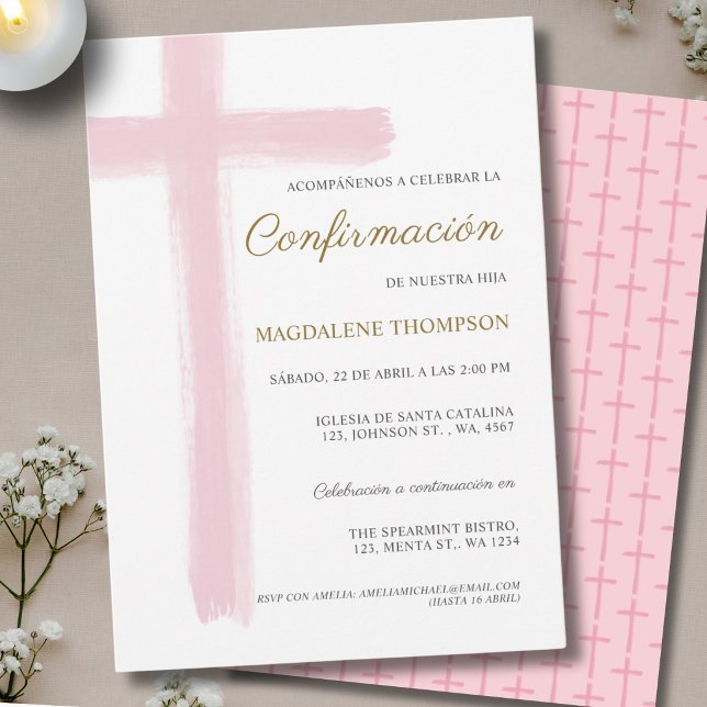 Convites Menina Espanhola Confirmação Rosa Confirmacion (Criador carregado)