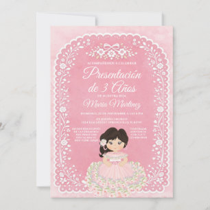 Convites Menina Espanhola Rosa Apresentação de 3 Anos Talav