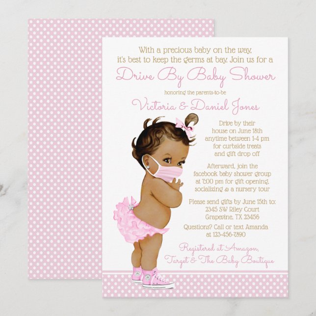 Convites Menina Étnica Com Máscara De Chá de fraldas (Frente/Verso)