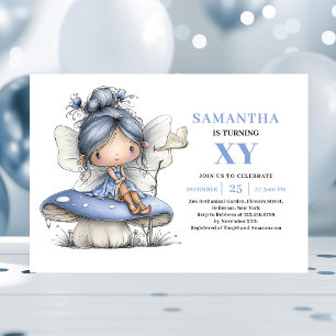 Convites Menina Fada Azul Caprichosa 5º Aniversário Magia