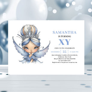 Convites Menina Fada Azul Espelhante Aniversário de 3 anos