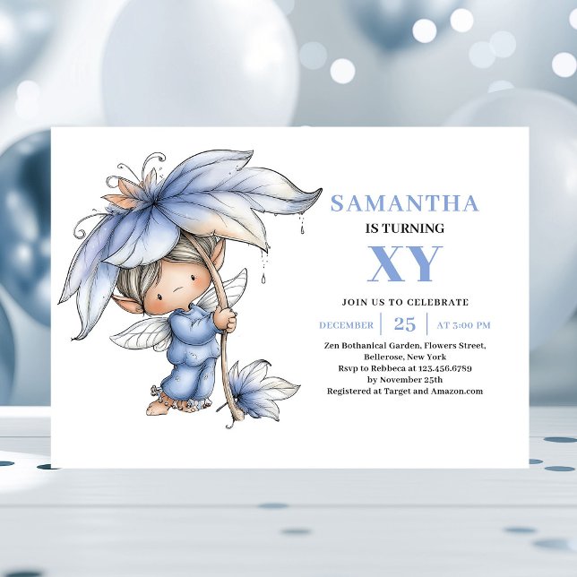 Convites Menina Fada Azul Graciosa 3º Aniversário Pastel (Graceful Blue Fairy Girl 3rd Birthday Pastel invitation)