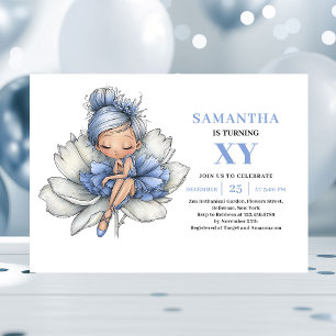 Convites Menina Fada Azul Preciosa 5º Aniversário Pastel