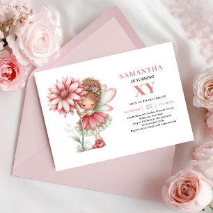 Convites Menina Fada Caprichosa 1º Aniversário Floral Rosad