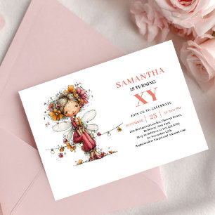 Convites Menina Fada Caprichosa 5º Aniversário Floral Rosa