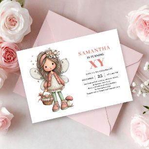 Convites Menina Fada Caprichosa 5º Aniversário Floral Rosa