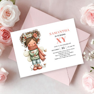Convites Menina Fada Caprichosa Aniversário Rosa Floral Rub