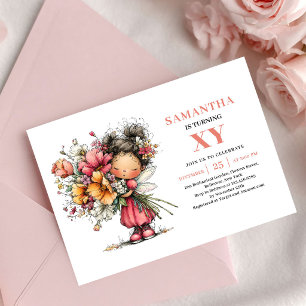 Convites Menina Fada Elegante 6º Aniversário Floral Blush 